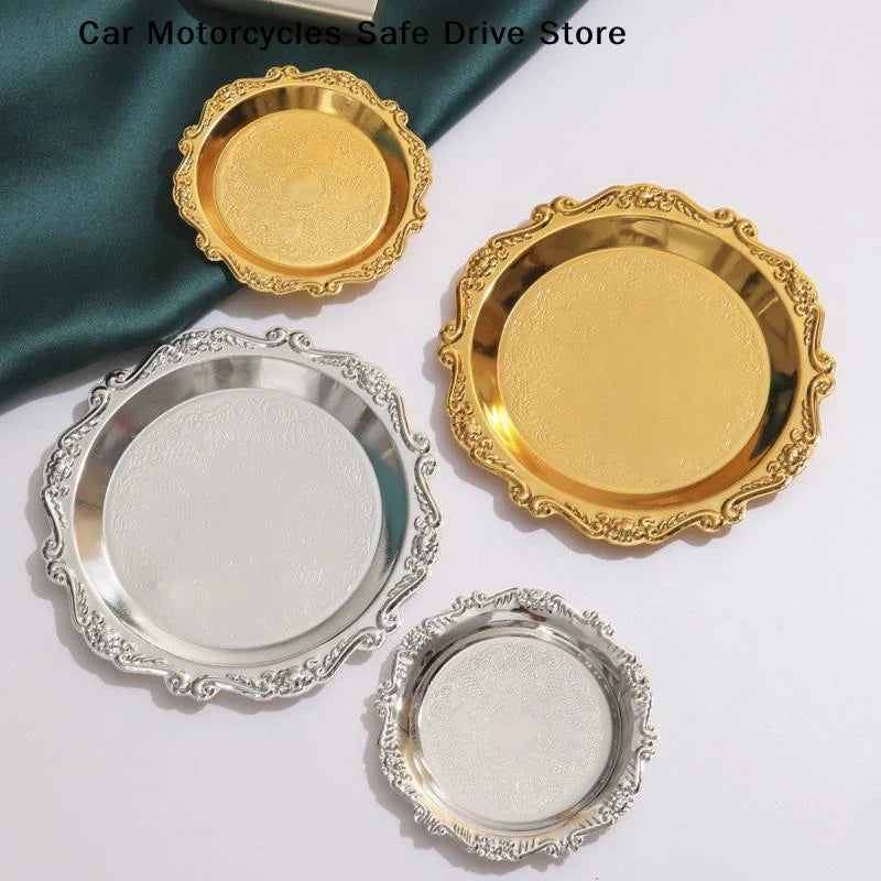 CMRetro Luxury Stainless Steel Plates Cake Dessert Tray Tea Snack