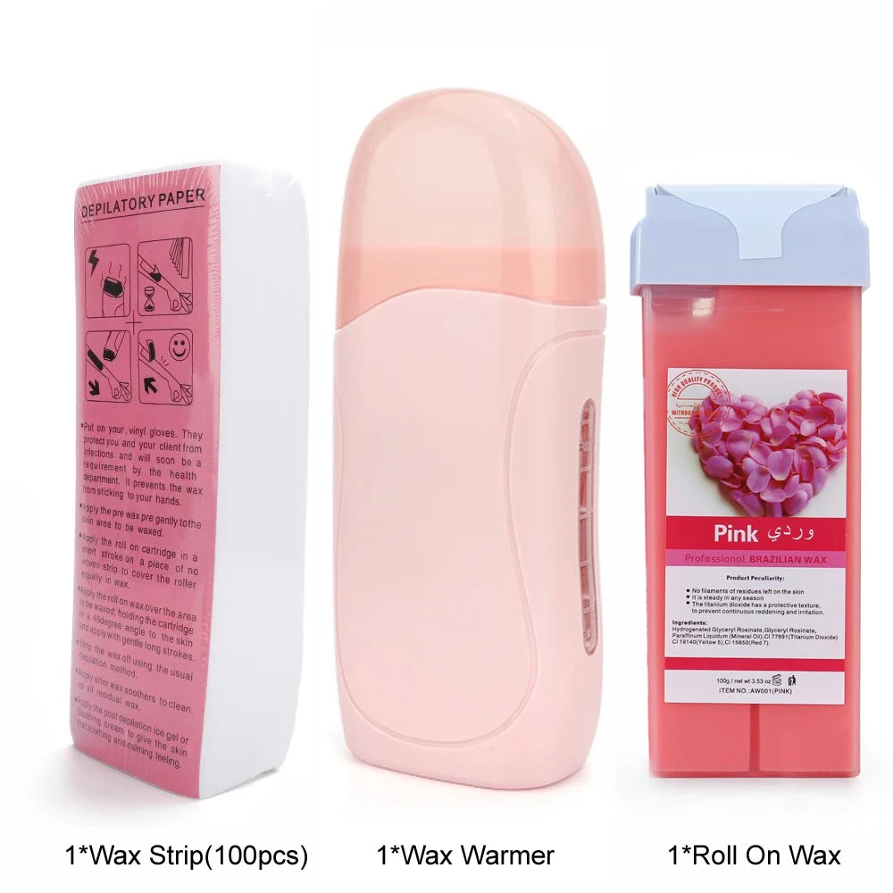 Roll-On Electric Waxing Kit – Hair Removal for All Skin Types Roll-On Waxing Kit Zpaxo 072-P-Rose EU Plug