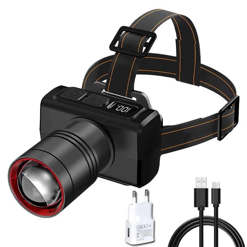 Zpaxo LED Rechargeable Headlamp – Zoomable, 90° Adjustable