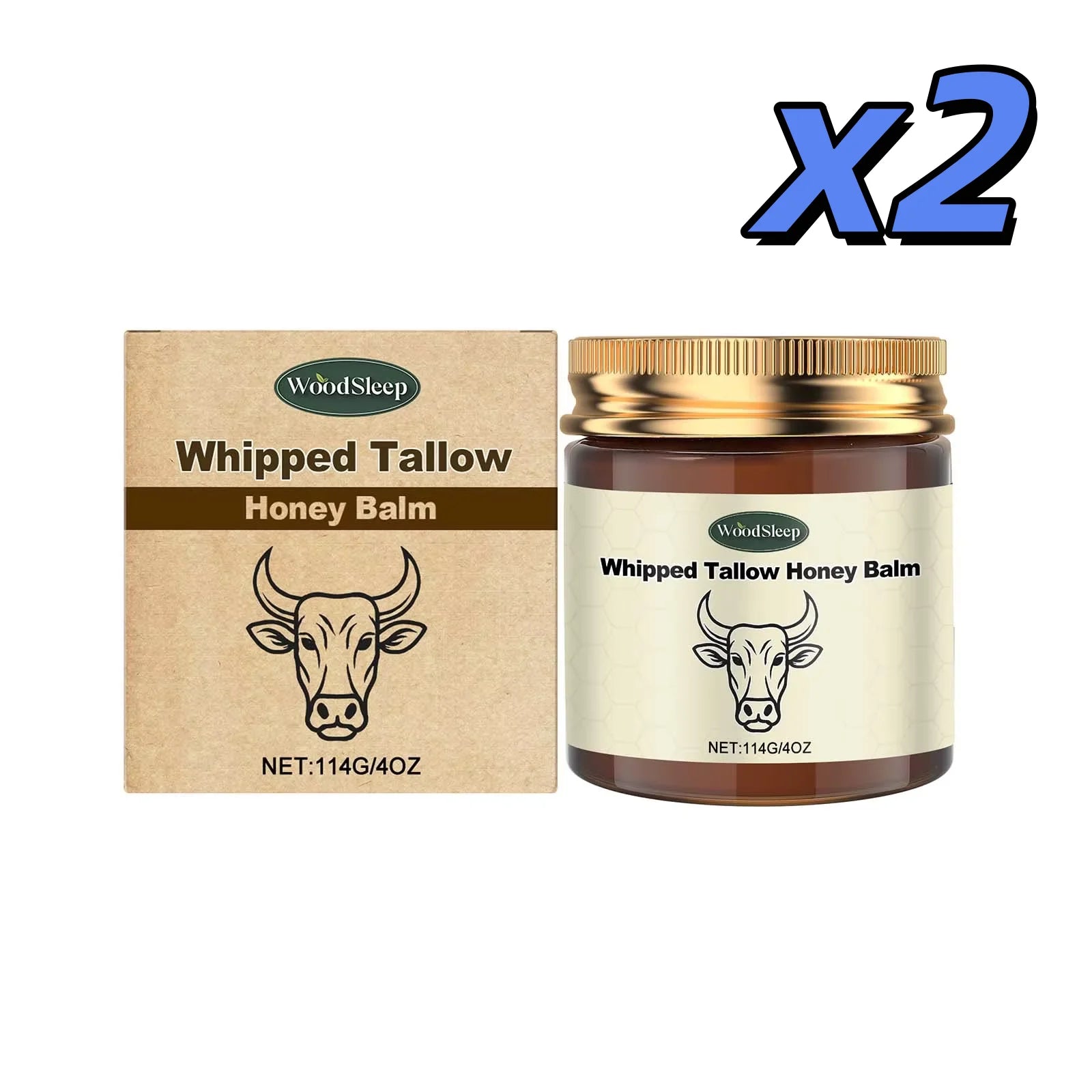 Whipped Grass Fed Beef Tallow Honey Balm Deep Hydration Face Cream Smooth Lightweight Moisturizing Nourishing Firming Skin Care Zpaxo 114g X 2 boxed