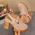 2025 New Women Sandals Fashion Hollow Out Summer Sandals Casual Plus Size High Heels Shoes Women Retro Closed Toe Ladies Shoes Zpaxo apricot 41