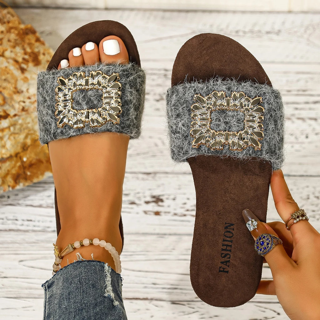 Women Slippers Summer Outdoor Flat Sandals Comfortable Diamond Zpaxo