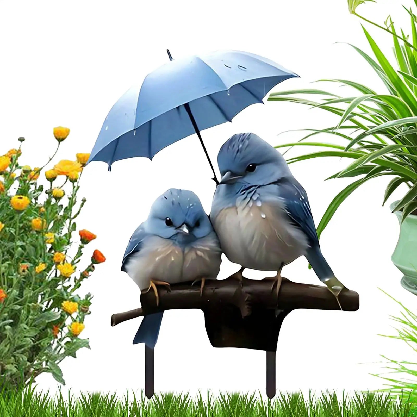 Garden Stakes Decorative 2D Acrylic Flat Ground Insert Blue Bird