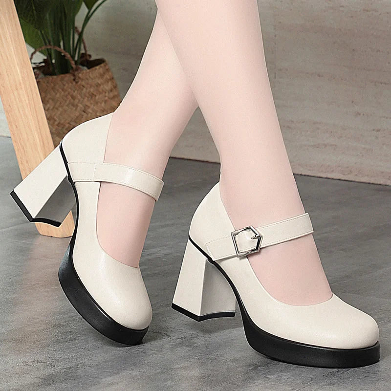 Fashionable Casual Waterproof Platform Heel Work Shoes One-liner Zpaxo