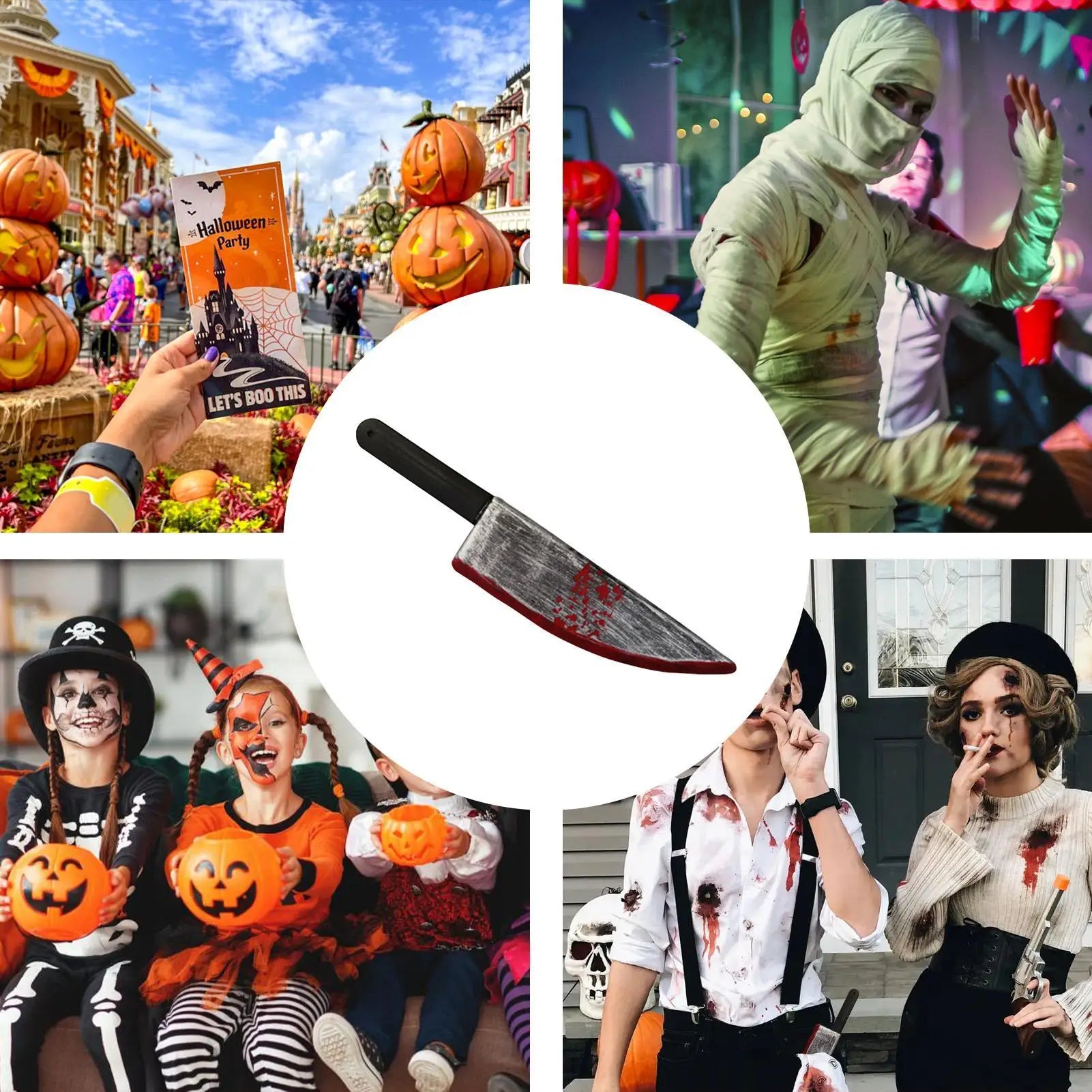 Realistic Fake Knife Prop Blood Scary Halloween Decorations Prank Toy