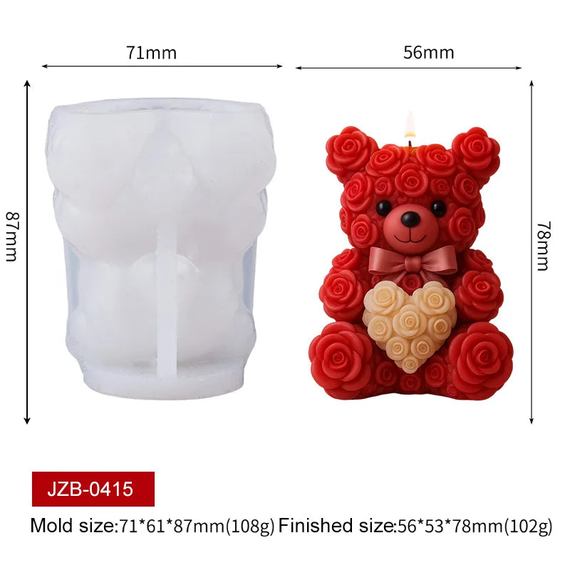3D Bear Candle Silicone Mold DIY Heart Rose Cartoon Bear Aromatherapy Soap Gypsum Wax Clay Craft Ornament Making Gift Home Decor Zpaxo Heart Rose JZB-0415