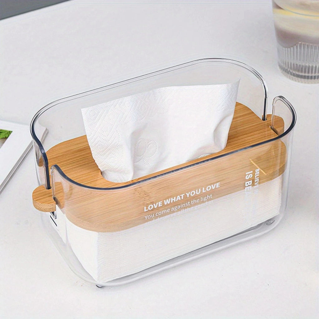 Nordic Transparent Tissue Box with Bamboo Lid | Minimalist