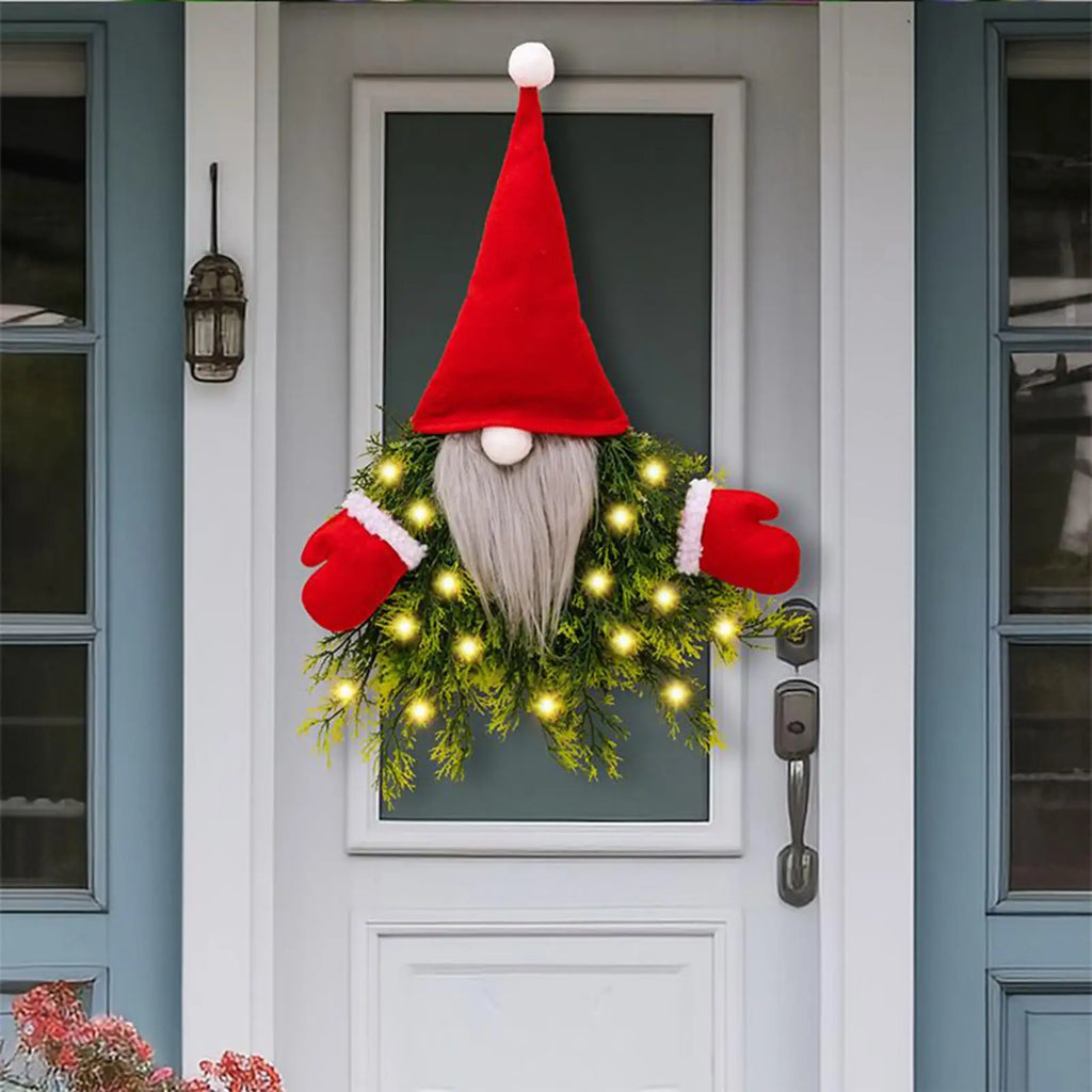 Outdoor Christmas Wreath LED Light Gnome Winter Holiday Decor Indoor