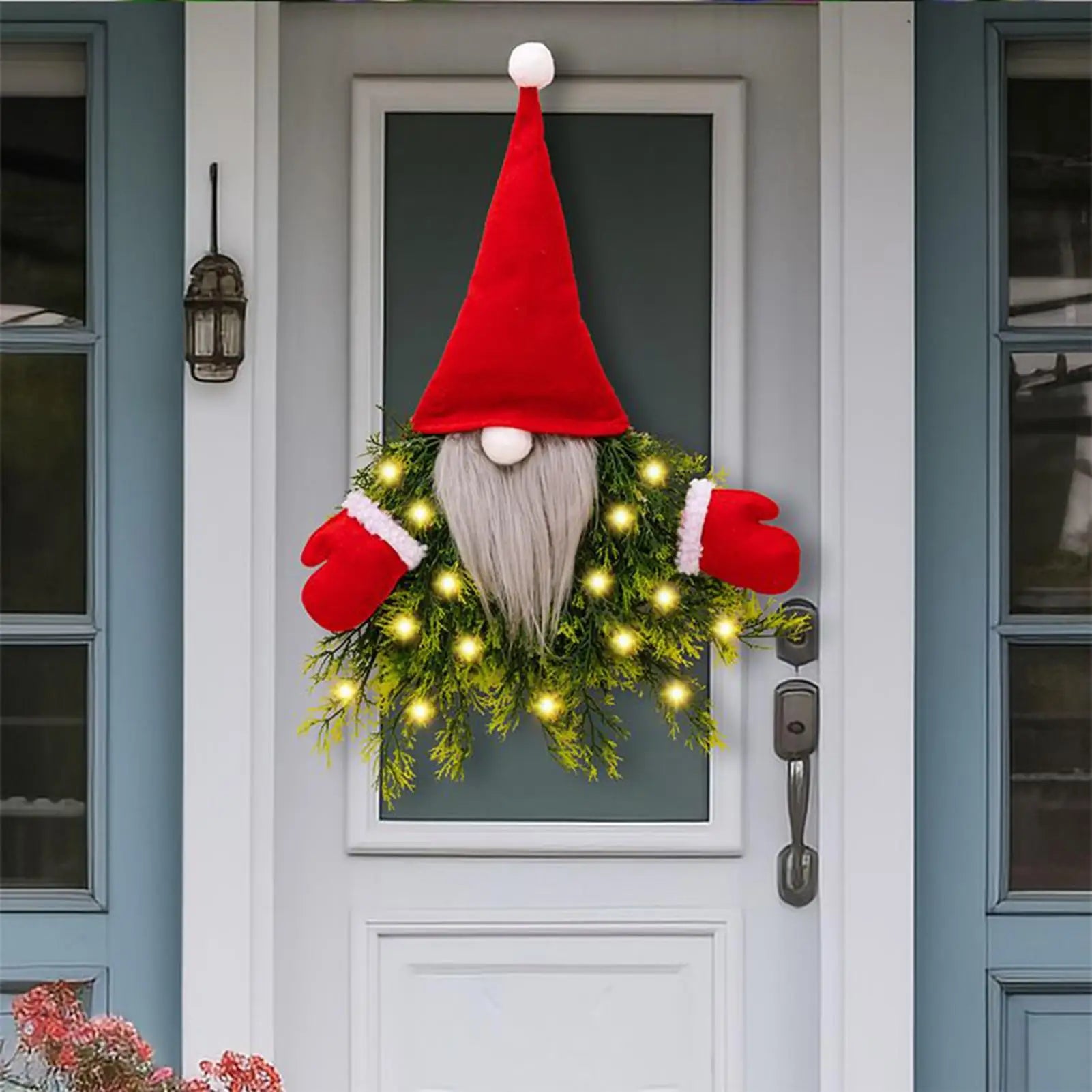 Outdoor Christmas Wreath LED Light Gnome Winter Holiday Decor Indoor