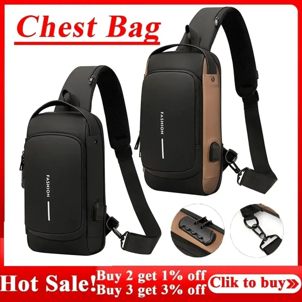 Multifunctional Bags Men Designer Anti-theft USB Shoulder Bag