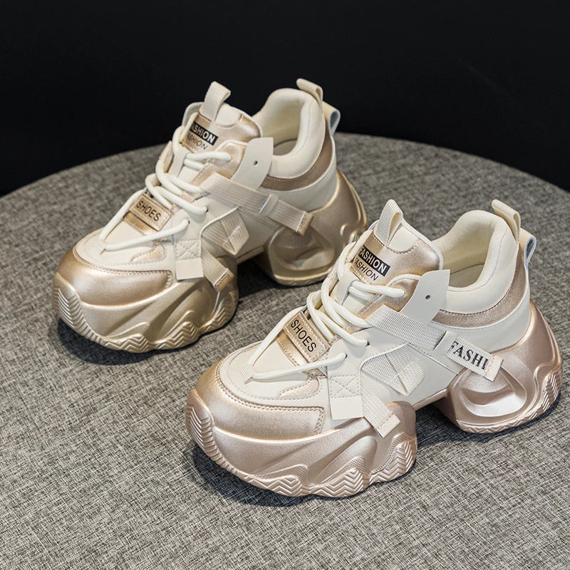 Womens Platform Chunky Sneakers Multiple Colors Hidden Heel Lift Lace Zpaxo