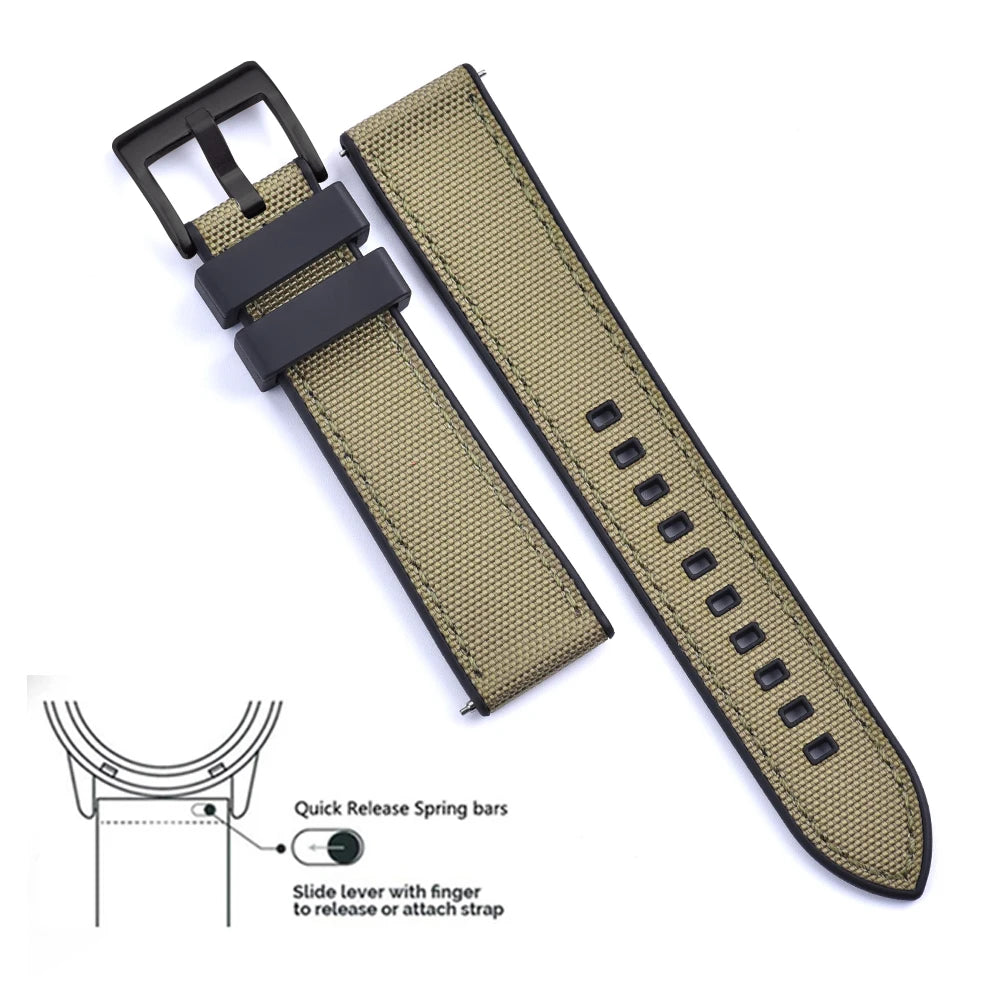 High Quality FKM Canvas Watch Strap 20mm 22mm Hybrid Fluoro Rubber Nylon Watchbands Quick Release For Each Brand Diving Watches Zpaxo
