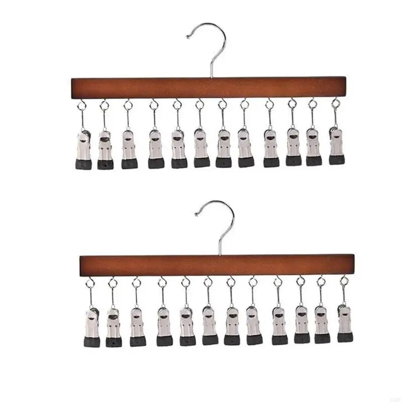 12 Clip Wooden Hat For Caps Scarves And Accessories Sturdy Hanging Storage Solution For Closet Or Door Zpaxo