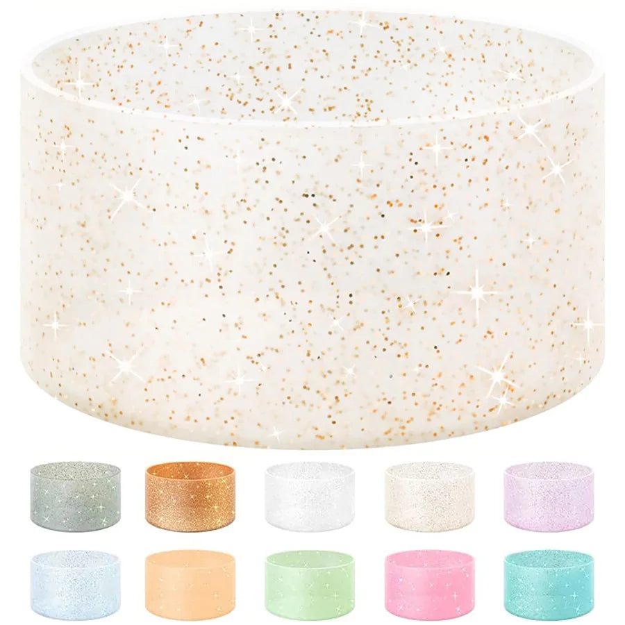 6PCS Silicone Sparkling powder ice-cool cup cover, sports water bottle, space cup, cup bottom cover, car-mounted water cup cover Zpaxo golden flash-6pcs