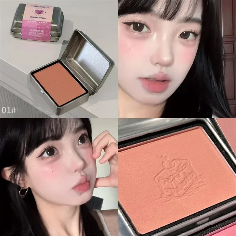 Iron Box Blusher Mineral Powder Long-lasting Natural Cheek Contour Tint Pink Facial Blusher Cosmetics Single Color Blush Palette Zpaxo 01
