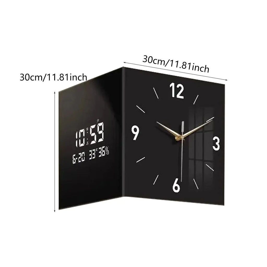 LED Double Sided Corner Wall Clock Wooden Modern Design Backlight Zpaxo