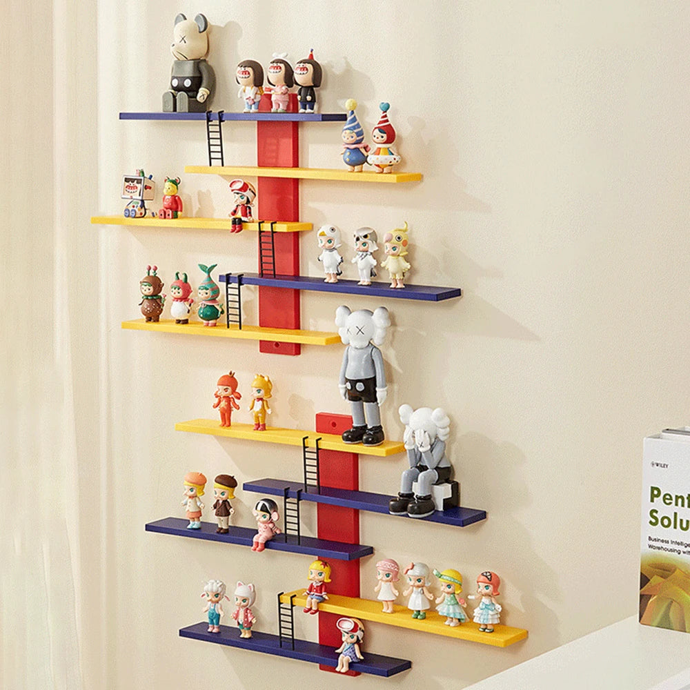 Figure Toy Display Stand Wall Mounted Handwork Blind Box Floating Shelves DIY Colorful Display Rack Ladder Storage Display Rack Zpaxo
