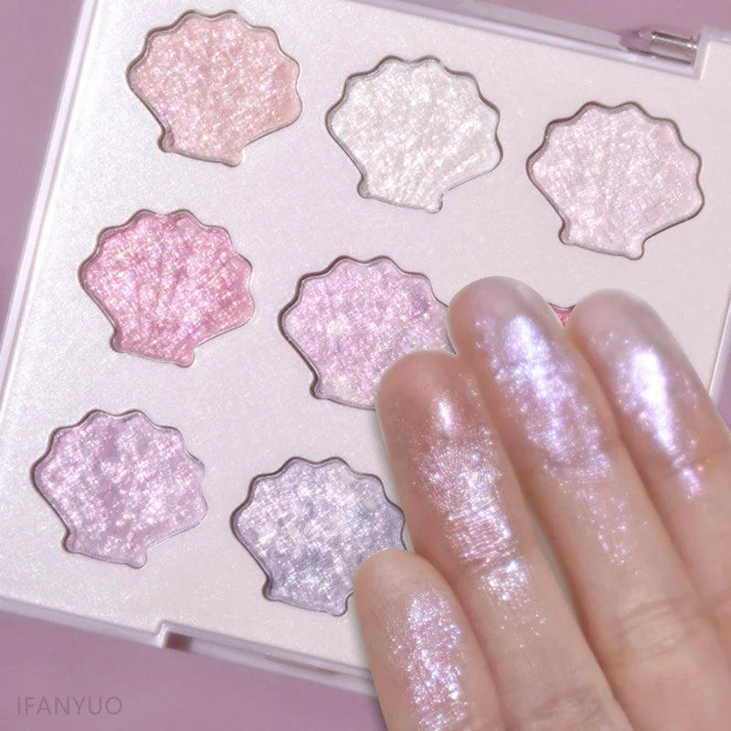 Shell Eyeshadow Palette Sparkling Pearlescent Glitter Eye Shadow Plate Diamond Highlight Eye Makeup Cosmetic for Autumn Winter Zpaxo
