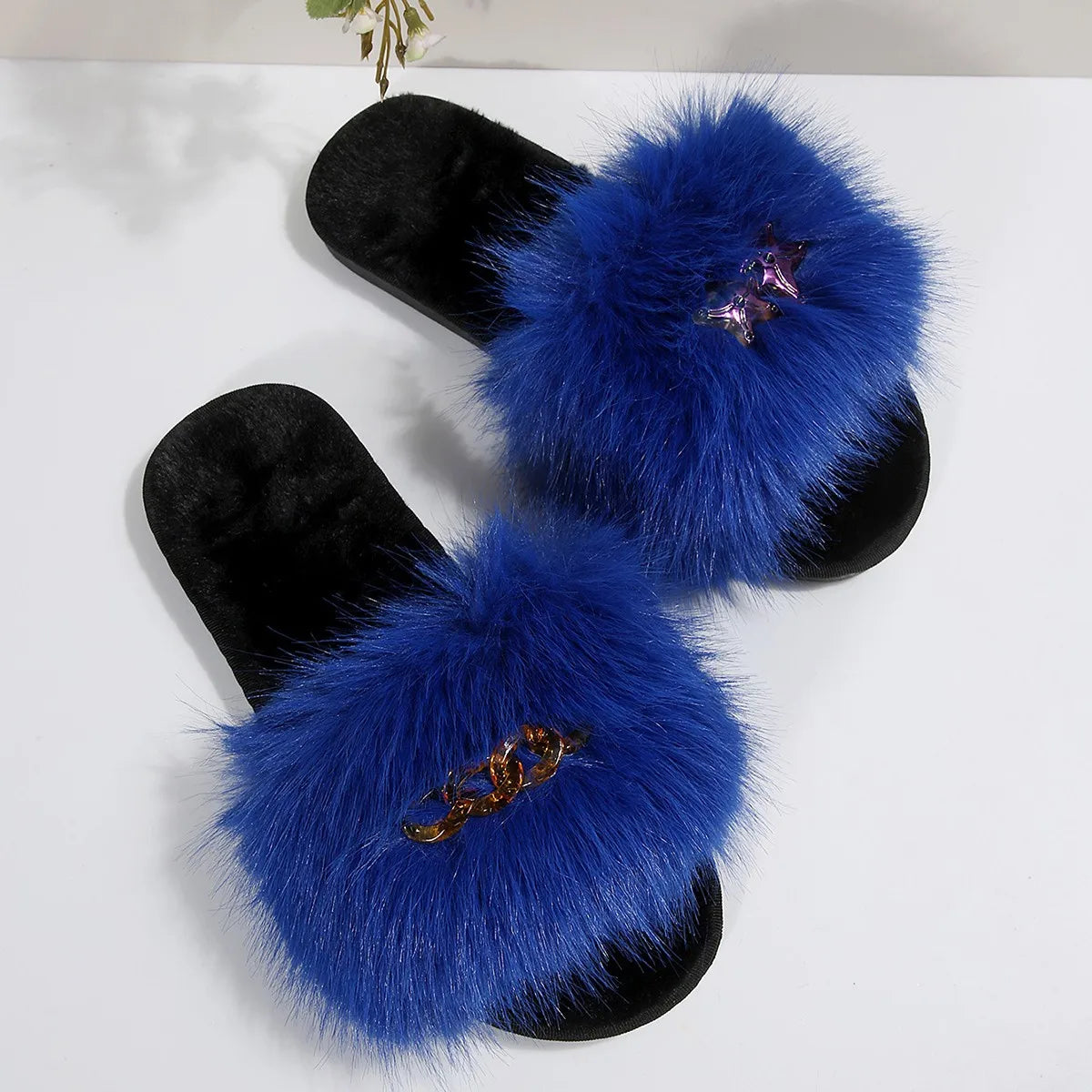 Women Summer Casual Fluffy Slippers Fur Flat Non-slip Furry Large Zpaxo