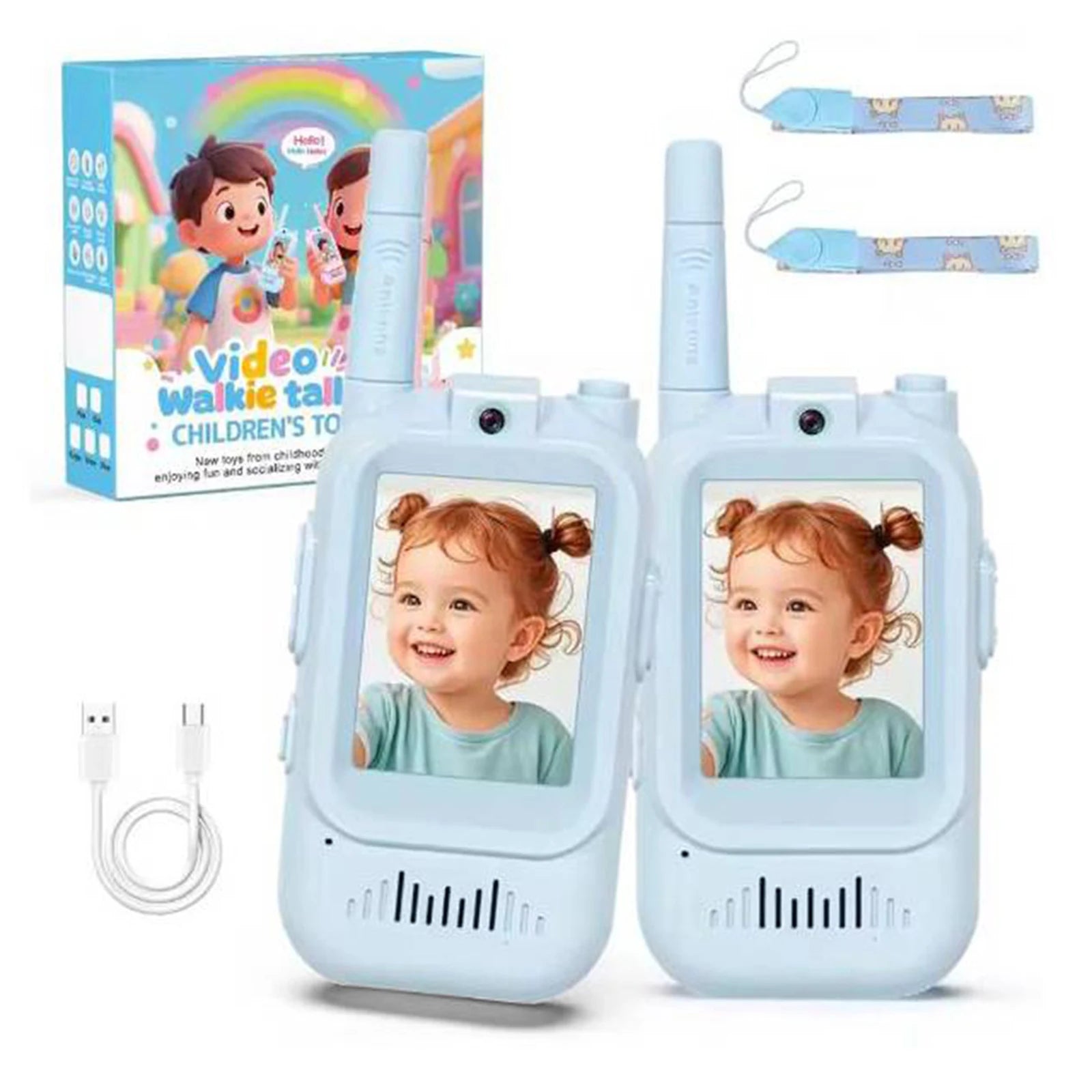 Kids Walkie Talkies with Video 2 Pack Rechargeable Kids Video Walkie Talkies for Boys Girls Indoor Play Camping Hiking Zpaxo 2pcs Blue
