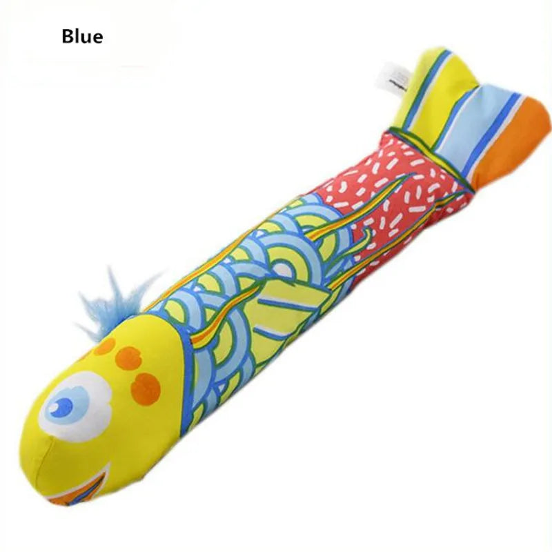 Cat Toy Plush Pillow Crinkle Sound Catnip Fish Interactive Teaser Zpaxo Blue