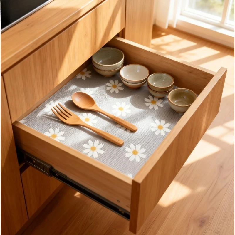 Non-slip Daisy Print Shelf Liner Roll Grip Cabinet Drawer Mat