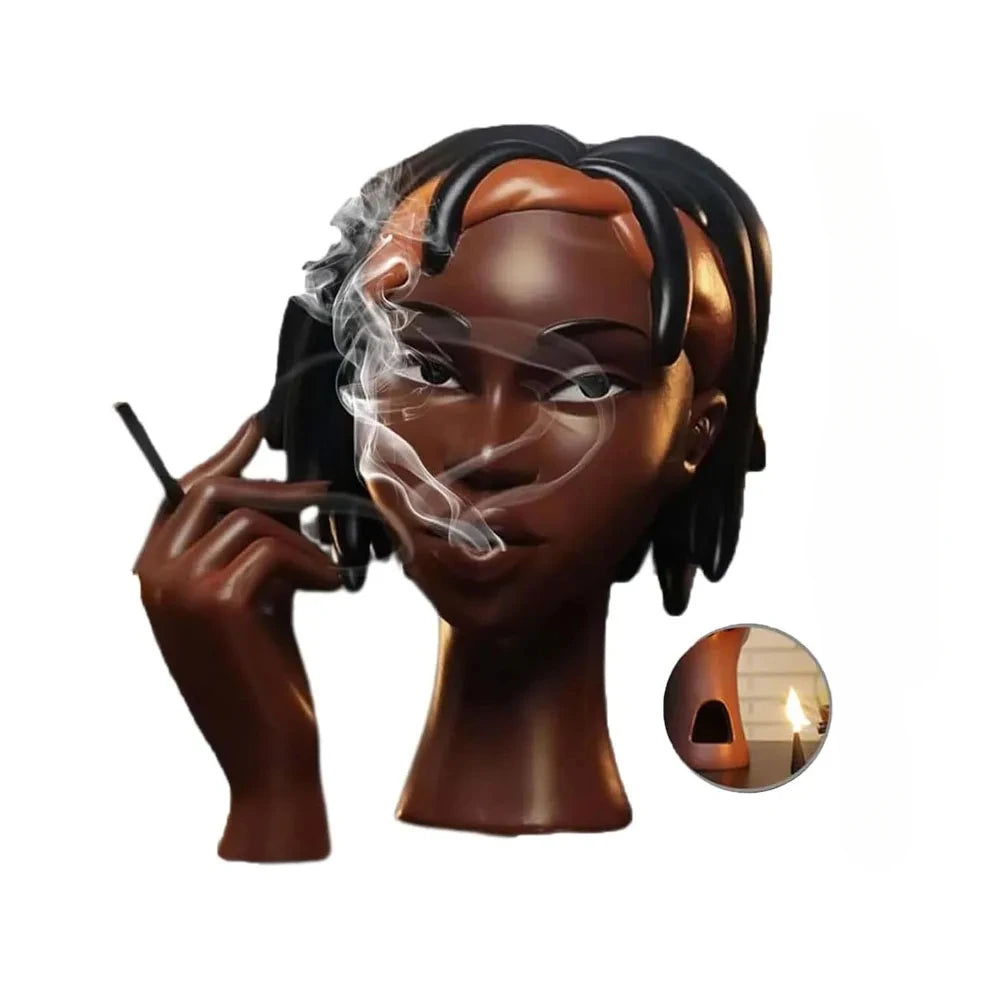 Black Woman Head Incense Burner Artistic Airflow Stand Decorative