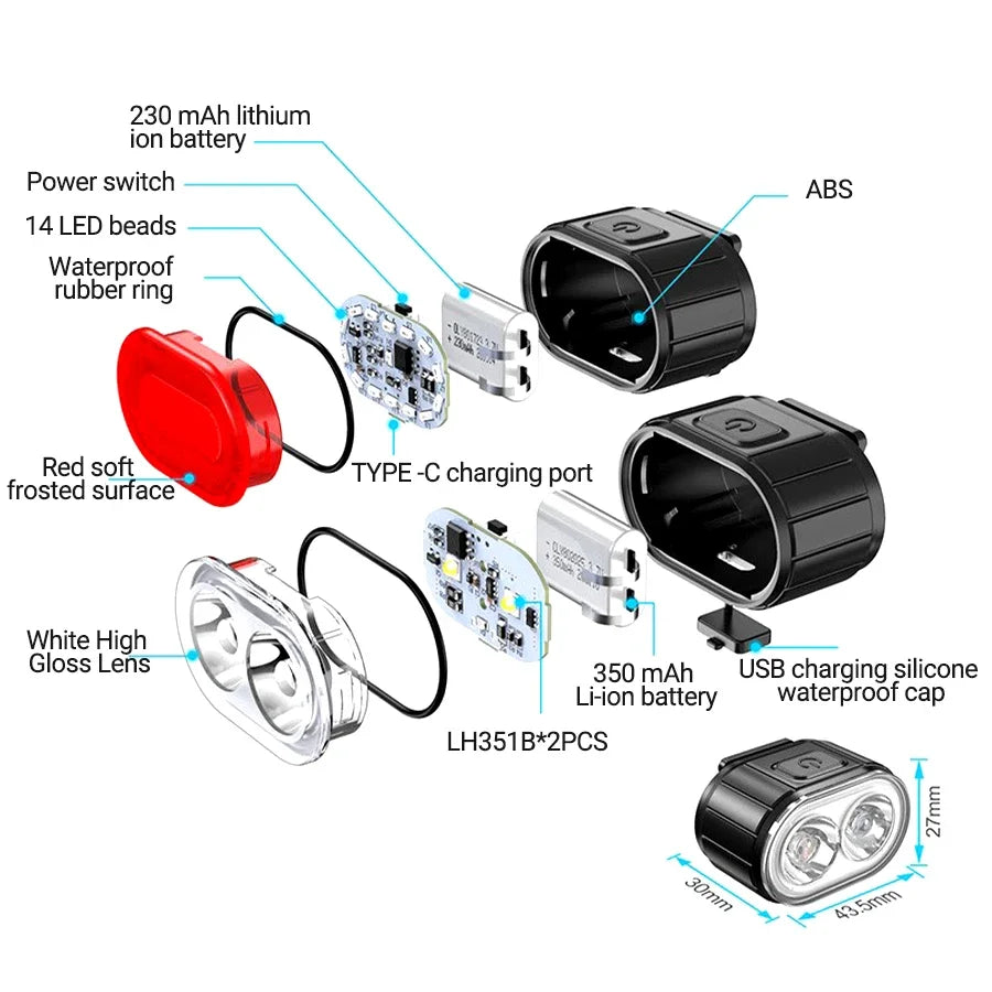 USB Rechargeable Bicycle Lights Bike Safety Warning Lamp Outdoor