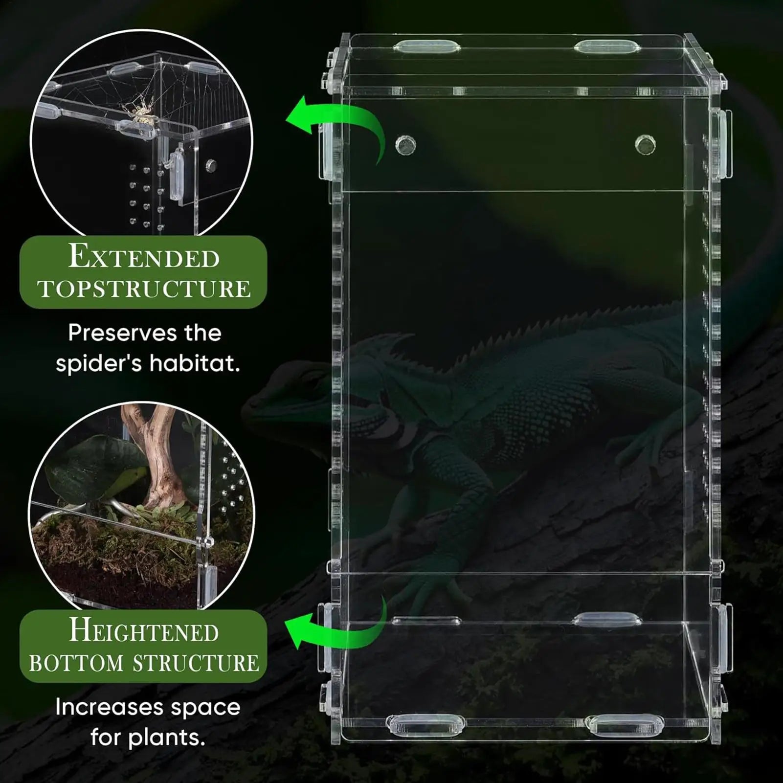 Reptile Enclosure Front Opening Escape Proof Habitat Acrylic Jumping