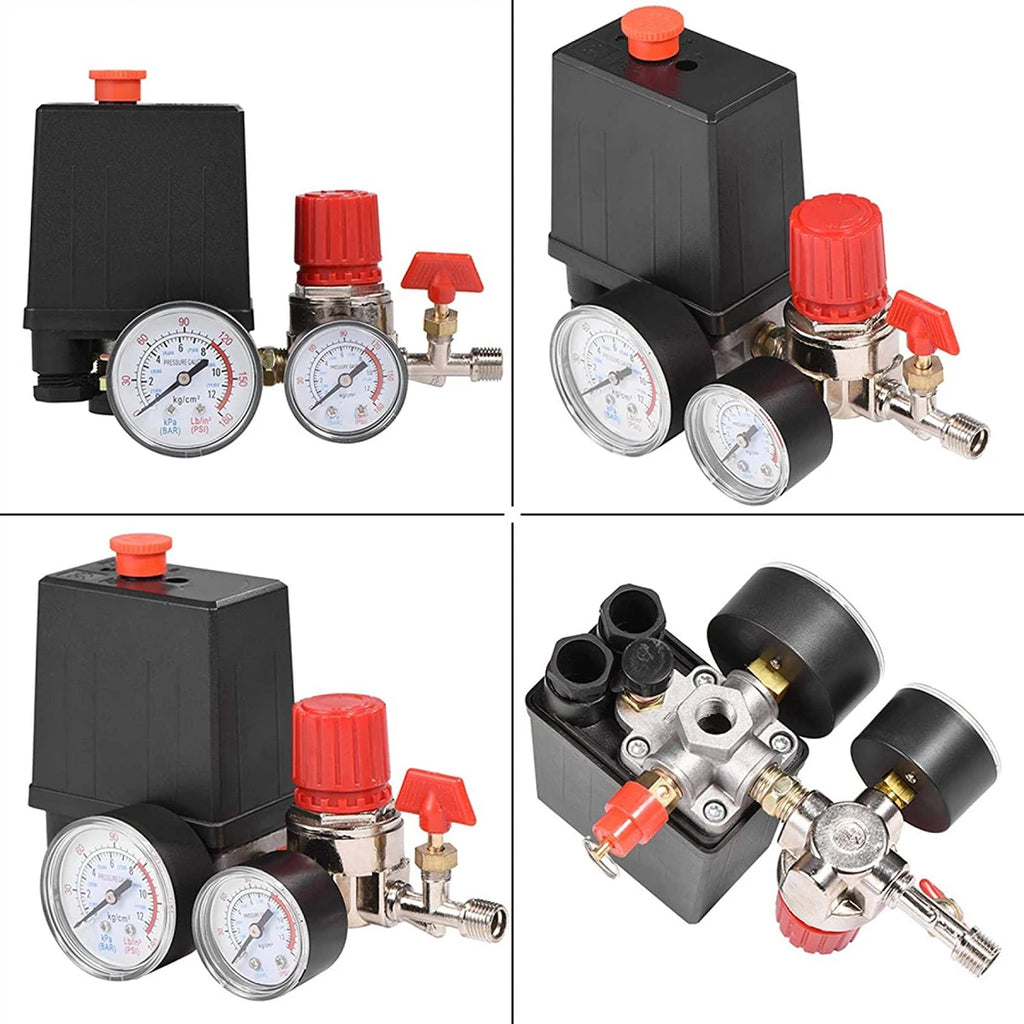 New Air Compressor Parts 90-120PSI Pressure Switch 4 Port Manifold Regulator Gauges 220-380V Aluminum Control Valve with Gauge Zpaxo