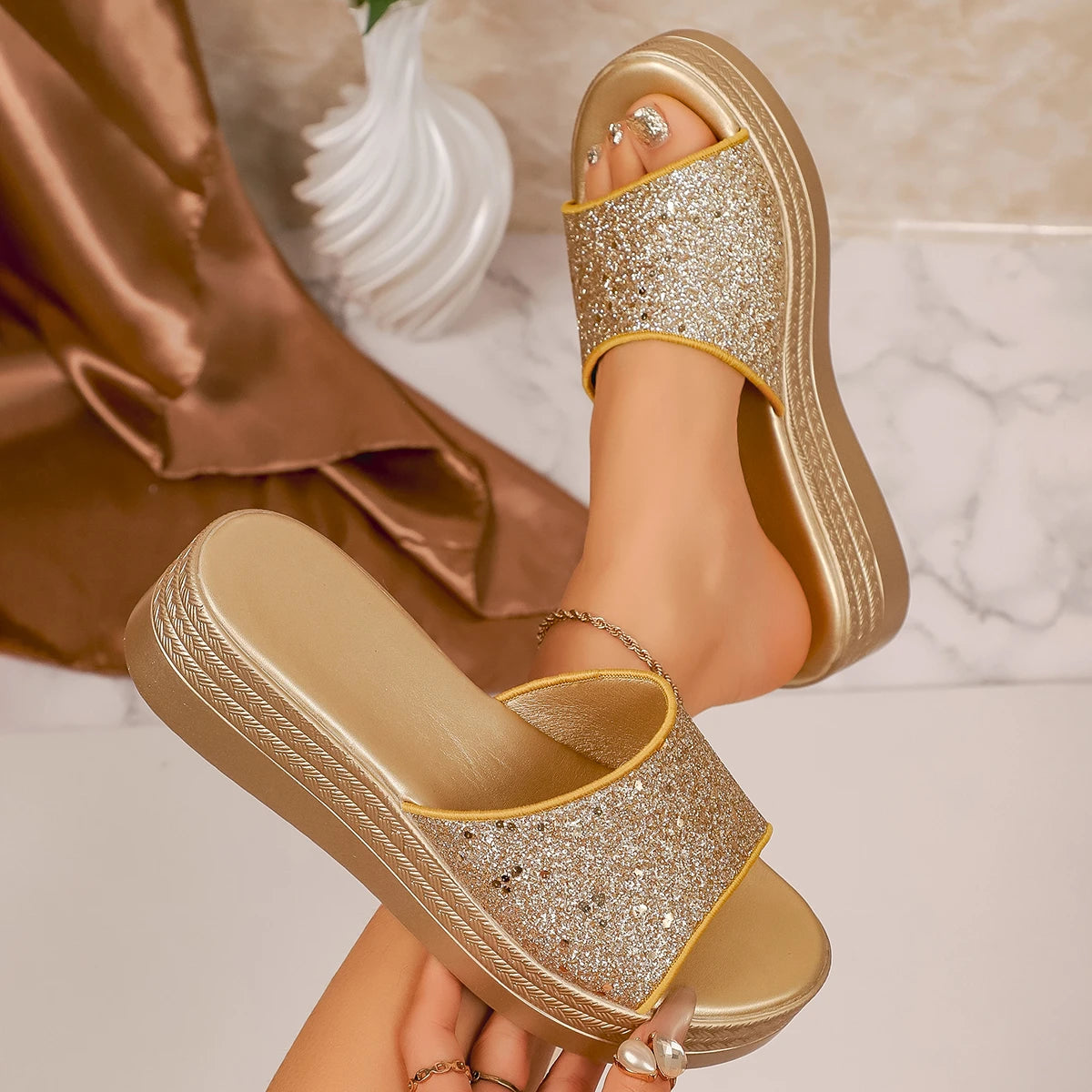 Women Wedges Sandals Summer Fashion Shoes Women 2025 New Solid Color Simple Women Casual Slippers Comfortable Platform Sandals Zpaxo