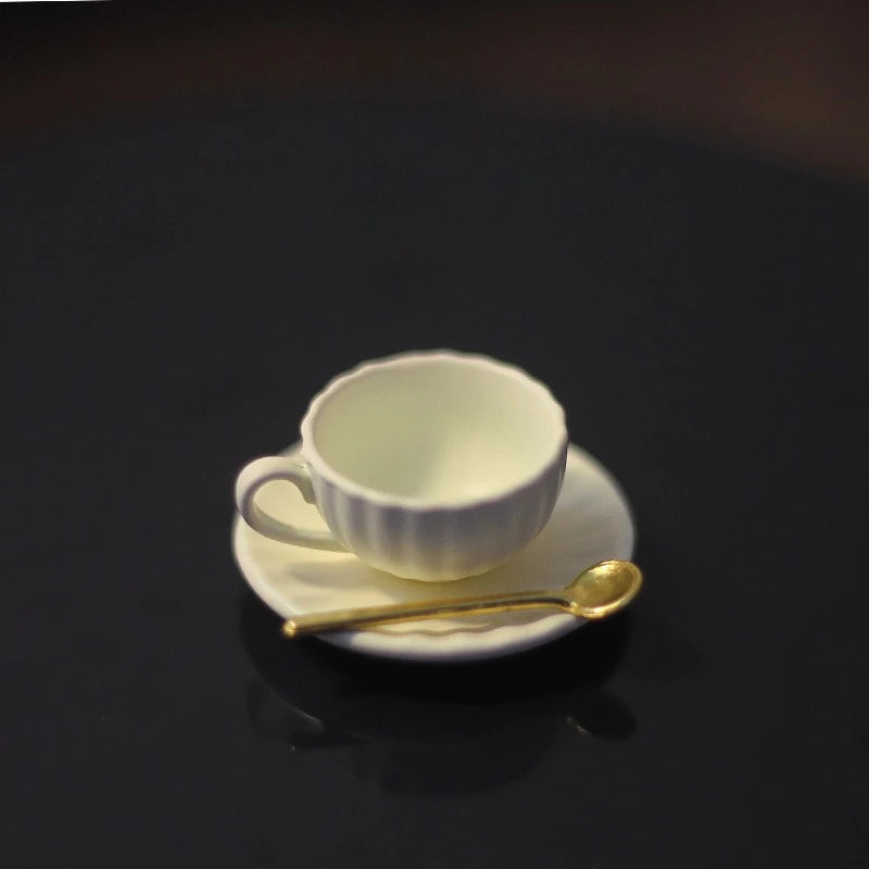 Miniature Coffee Set – Cup, Saucer & Spoon | 1:12 Dollhouse
