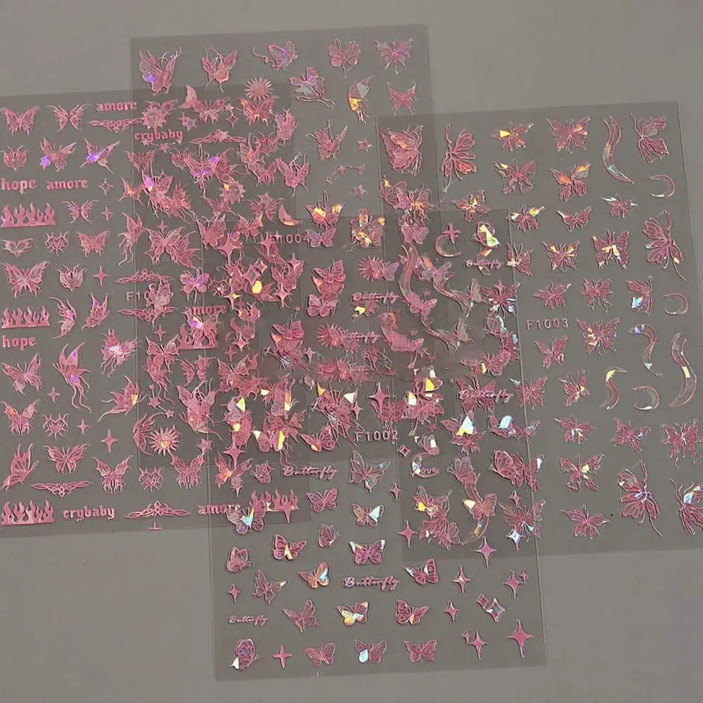 Butterfly Laser Nail Stickers Holographic Glitter Shining Adhesive Slider DIY 3D Nail Art Decal Decoration Zpaxo