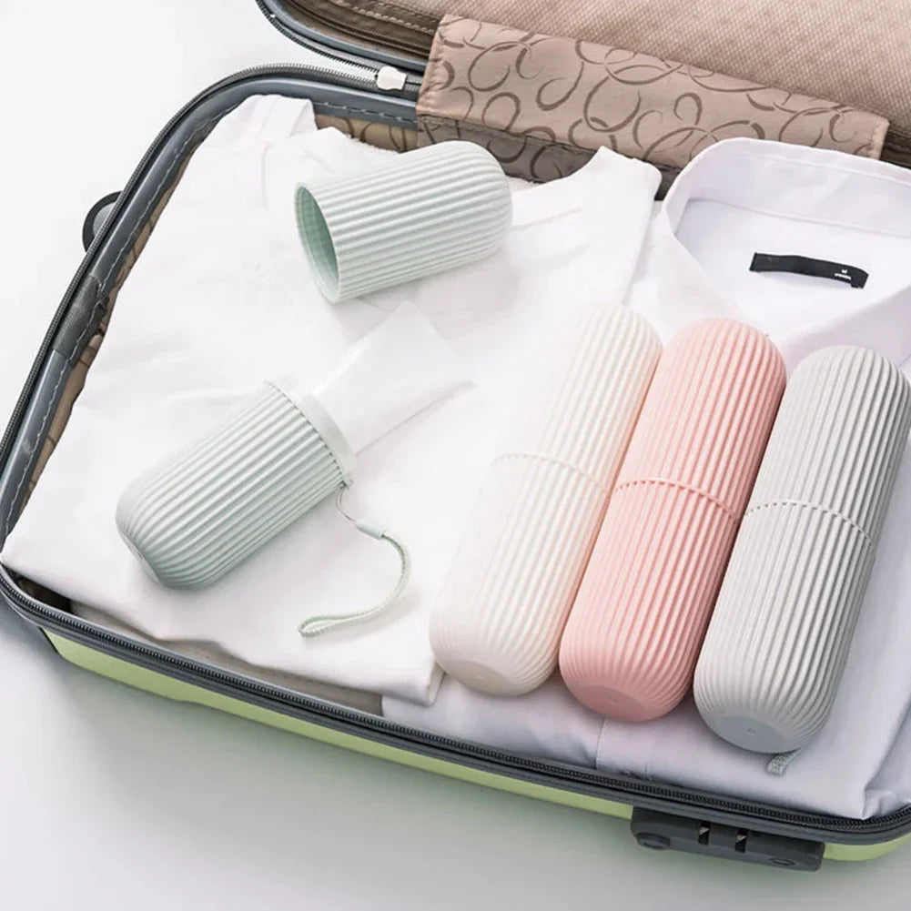 Travel Toothbrush Storage Box Vertical Stripe Portable Mouthwash Cup Brushing Cup Toothware Box Toothpaste Storage Cartridge Zpaxo