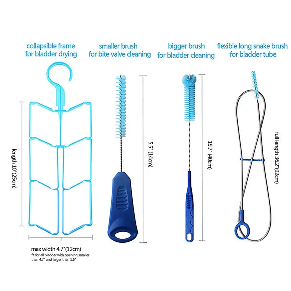 1Set 4In1 Water Bag Brush Cleaner Hydration Bladder Tube Brush Water Bag Cleaning Kit Brush Clean Tool For Water Bladders Zpaxo Blue