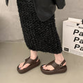 Thick-soled Heightening Belt Buckle Clip-toe Sandals 2025 Summer Leather Beach Shoes Casual Roman Women's Shoes Zpaxo Brown 35