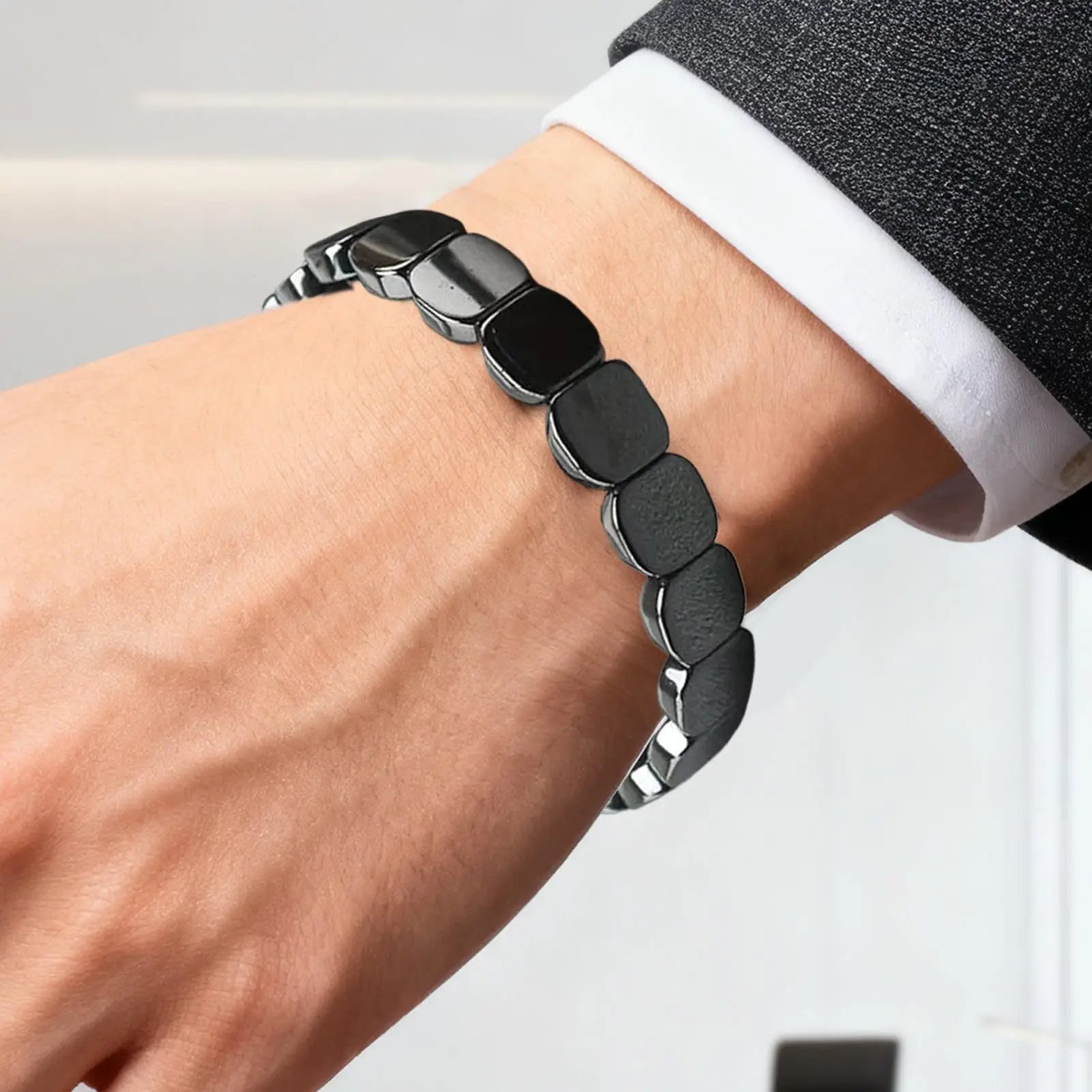 Magnetic Hematite Bracelet Men Natural Stone Bead Adjustable Therapy