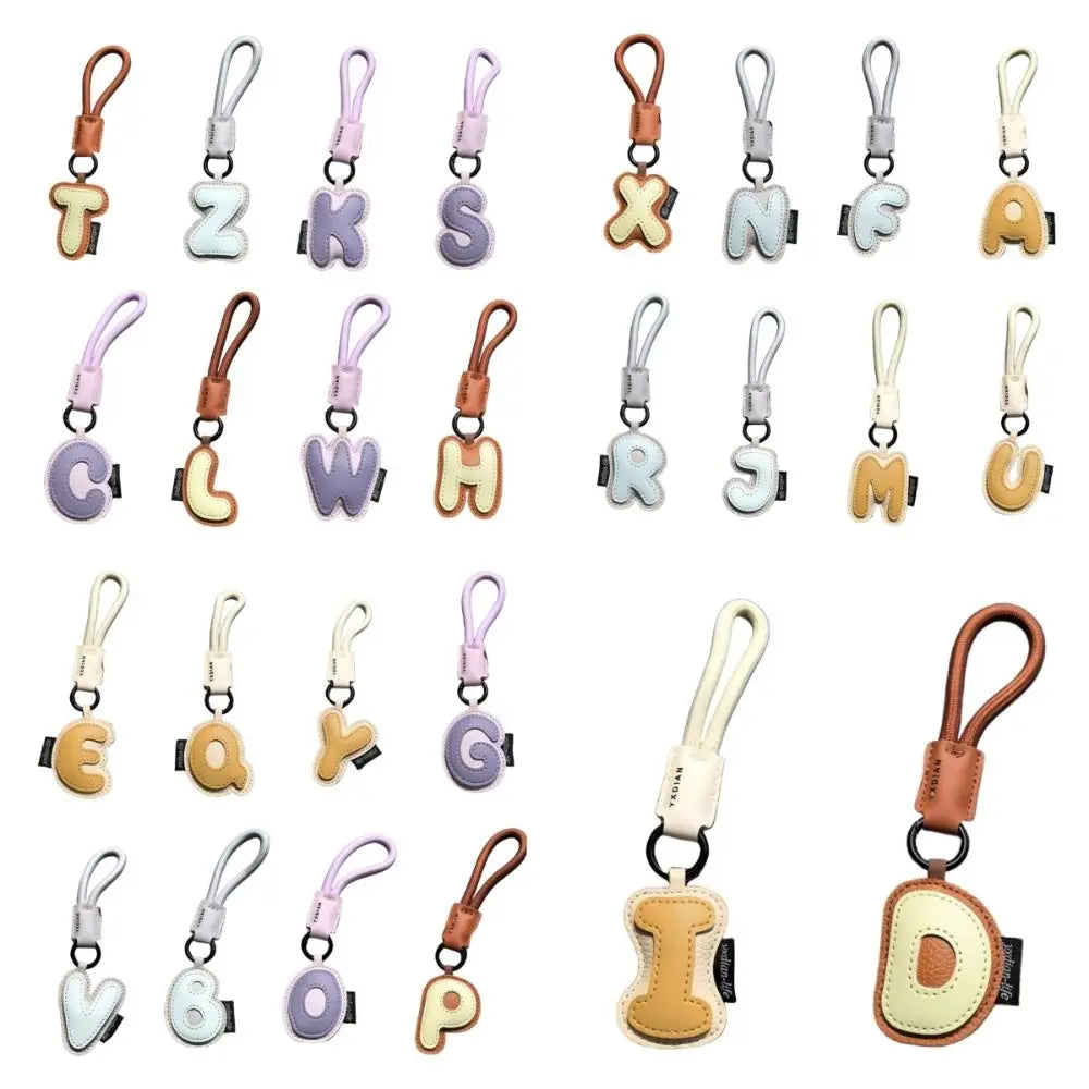 Sweet 26 Letter Keychain Bag Hanging Charms PU Leather Alphabet Key Holder Car Keyring Ornaments Lucky Letter Pendant Boy Zpaxo