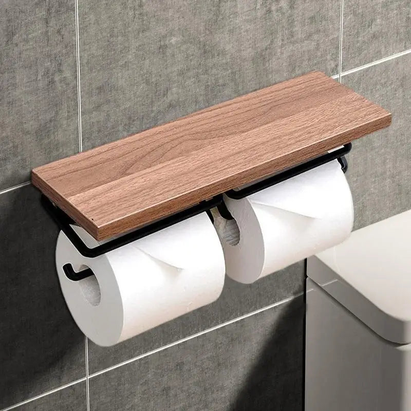 Bathroom Toilet Paper Holder Wall Mount Toilet Tissue Roll Holder with Phone Shelf Matte Black Paper Dispenser for Bathroom Zpaxo