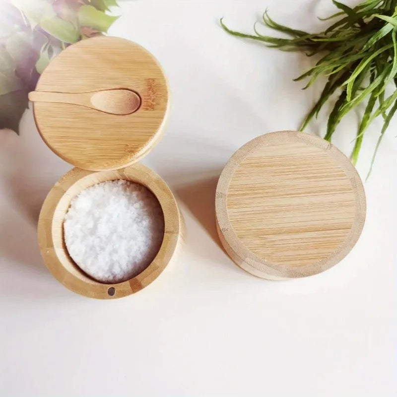 Salt Seasoning Jars Pepper Jar Bamboo Condiment Box Bowl Storage Pot Set Wood Sugar Container Holder Lid Function Multi Bowls Zpaxo