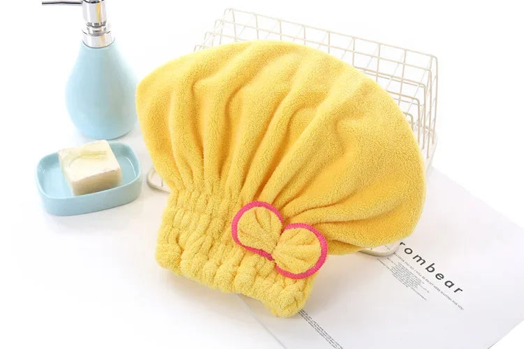 1Pc Women Hair Cap Microfibre Quick Hair Drying Bath Spa Bowknot Cap Wrap Towel Hat for Bath Bathroom AccessoriesShower Cap Zpaxo YELLOW