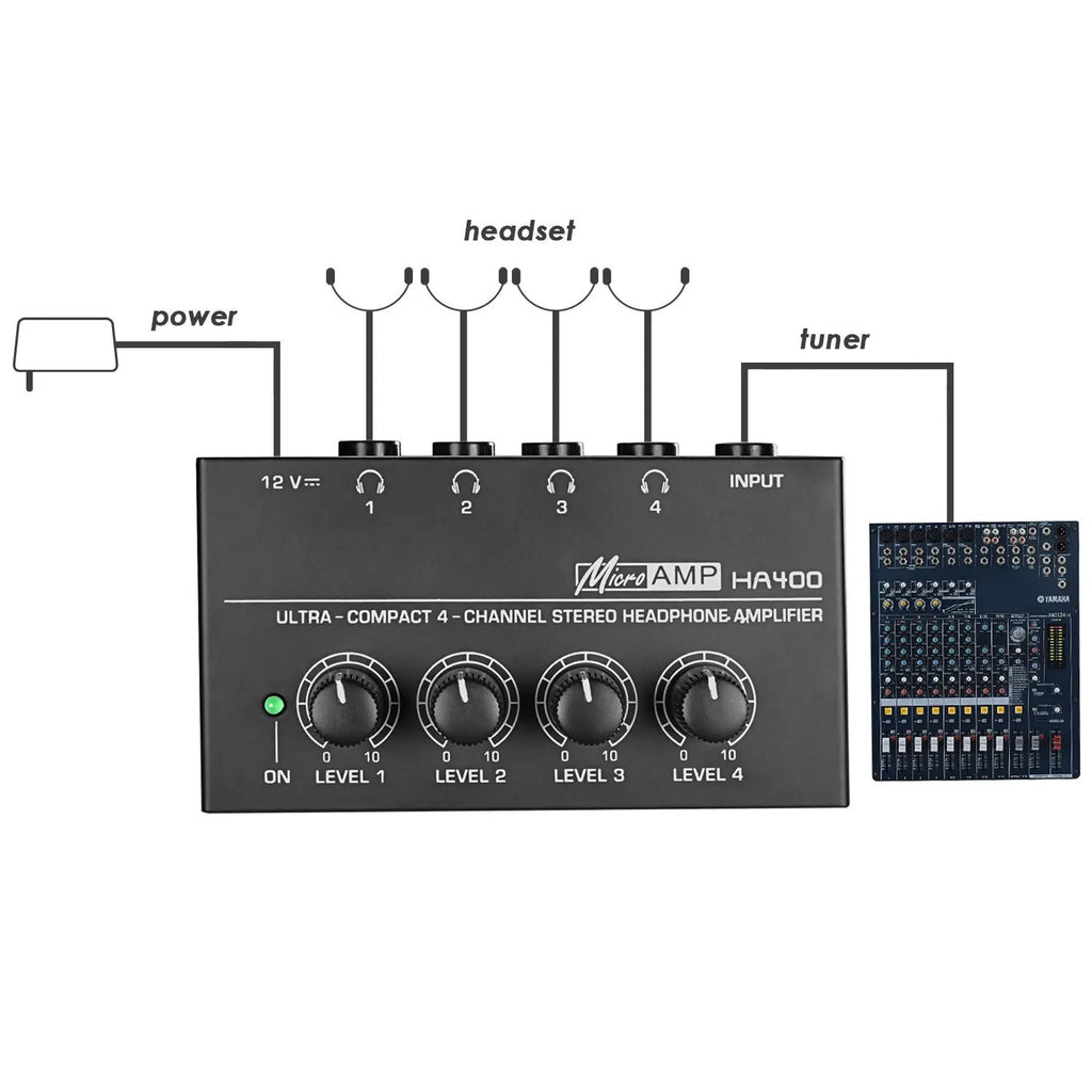 HA400 Mini Amplifier Headphone 4 Channels Ultra-compact Stereo Audio