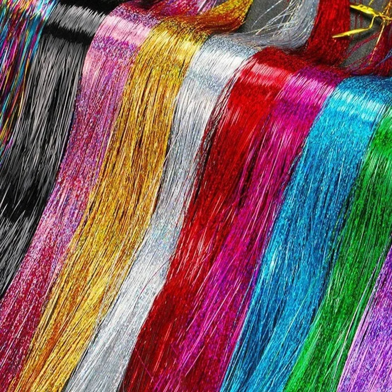 Shiny Laser Sparkle Metallic Hair Tinsel Rainbow Strands Braiding