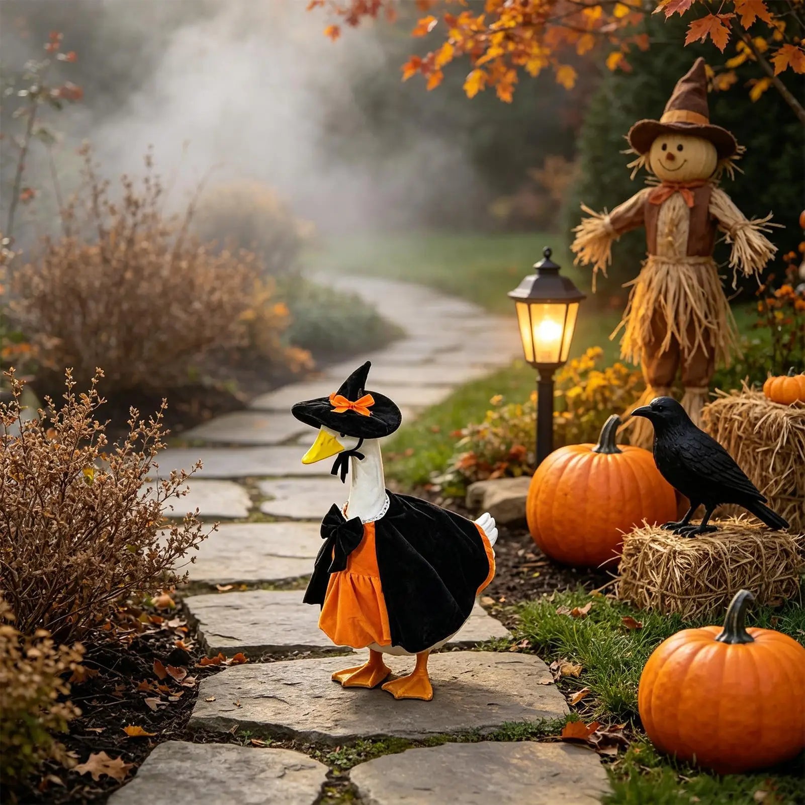 Halloween Goose Outfit Pumpkin Witch Hat Clothing Decor Porch Outfits