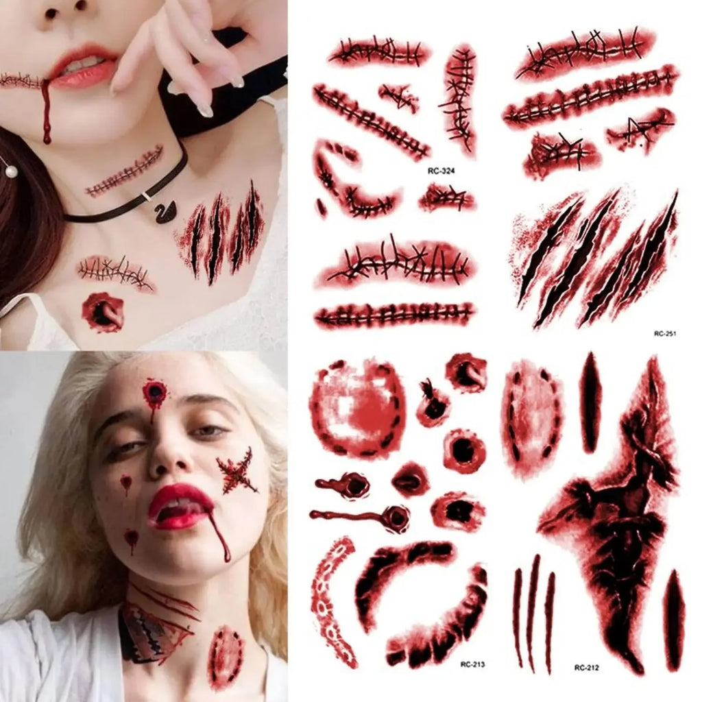 Realistic Horror Fake Wound Temporary Tattoos Gruesome Gore Scars