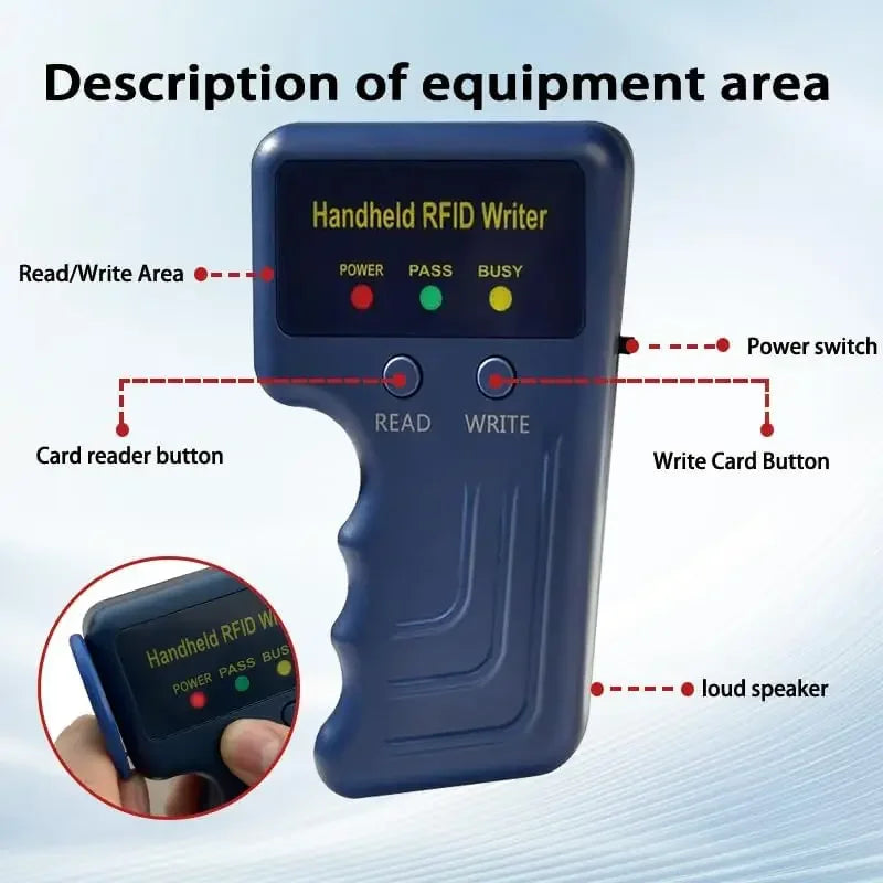 Handheld 125khz RFID Reader Writer,AWID and HID Copier with 5 T5577 Keyfobs & 5 White Cards Zpaxo
