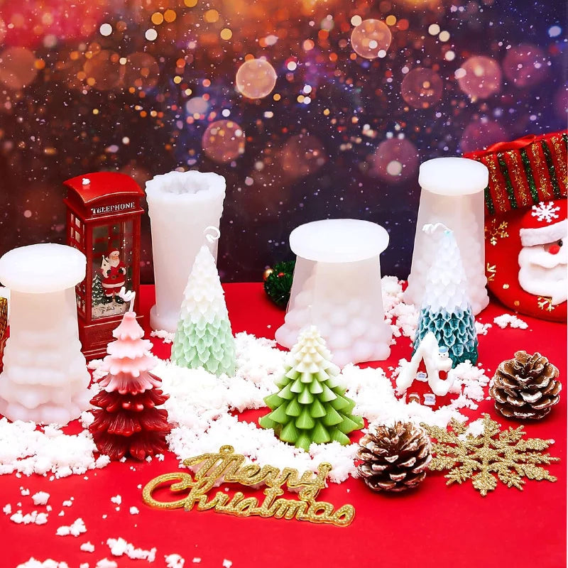 3D Tree Shaped Candle Silicone Mold Xmas Pine Molds Making Wax Soap