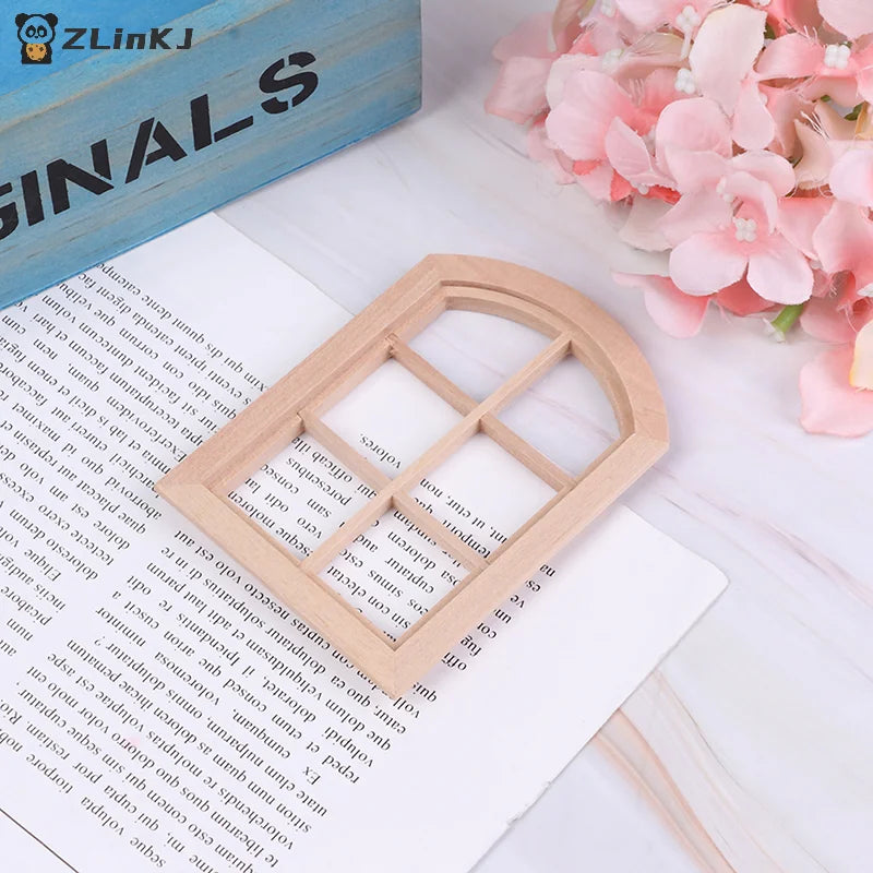 ▶1:12 Dollhouse Miniature Wooden Arched Window Model Furniture Accessories Zpaxo