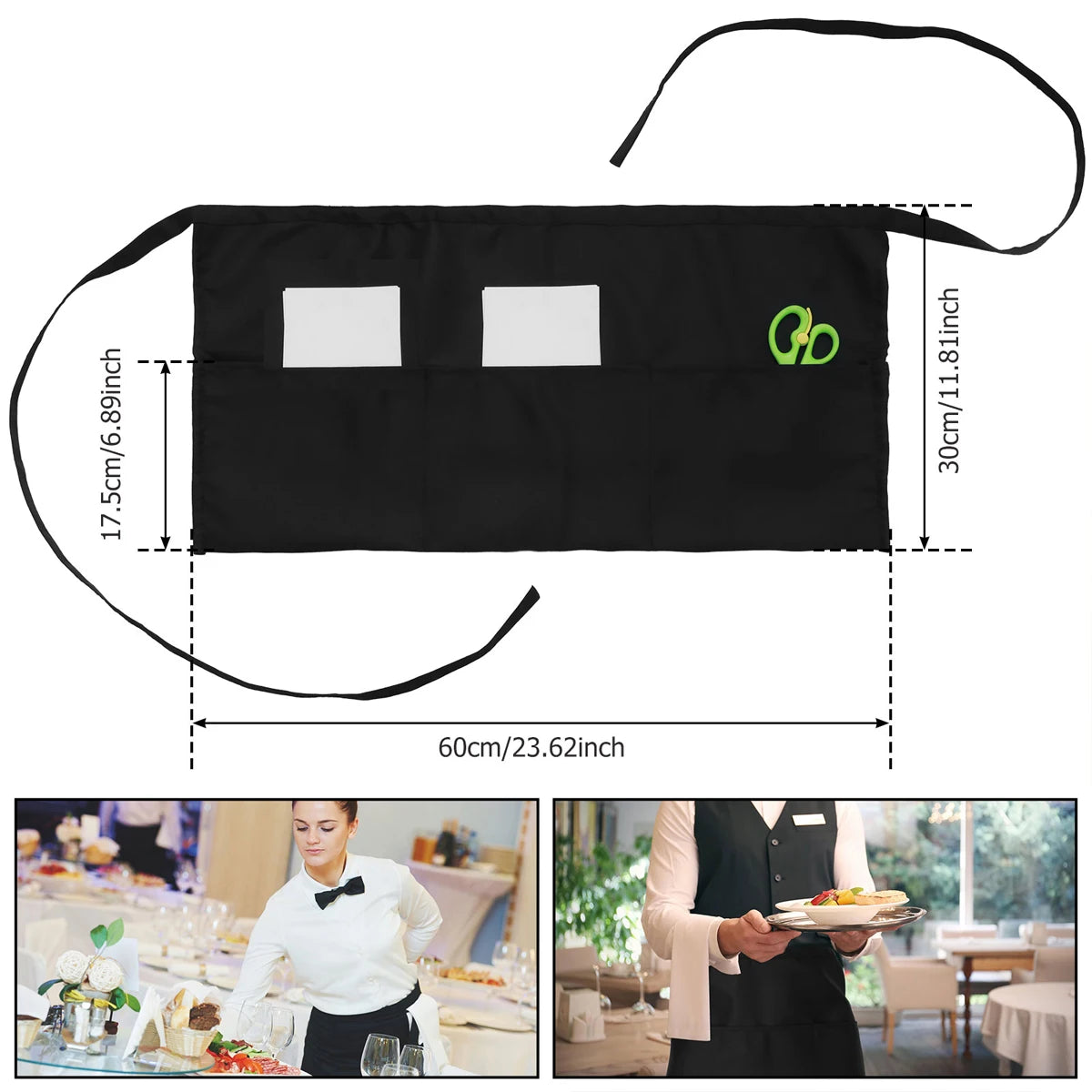 1/2PCS Kitchen Apron Retro Aprons Long/Short Waist Adjustable Ruffle Side Vintage Cooking Aprons with Pockets For Woman Men Work Zpaxo 2PC-3 Pockets
