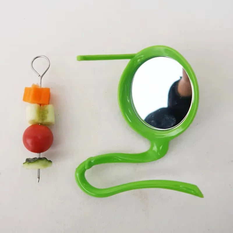 Bird Mirror Toy Plastic Perch Stand Parrot Metal Fruit Vegetable